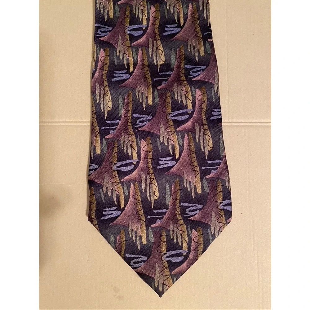 J. Garcia Mens Silk Tie Duckworm Alarm Collection Fourteen Purple Abstract 1996